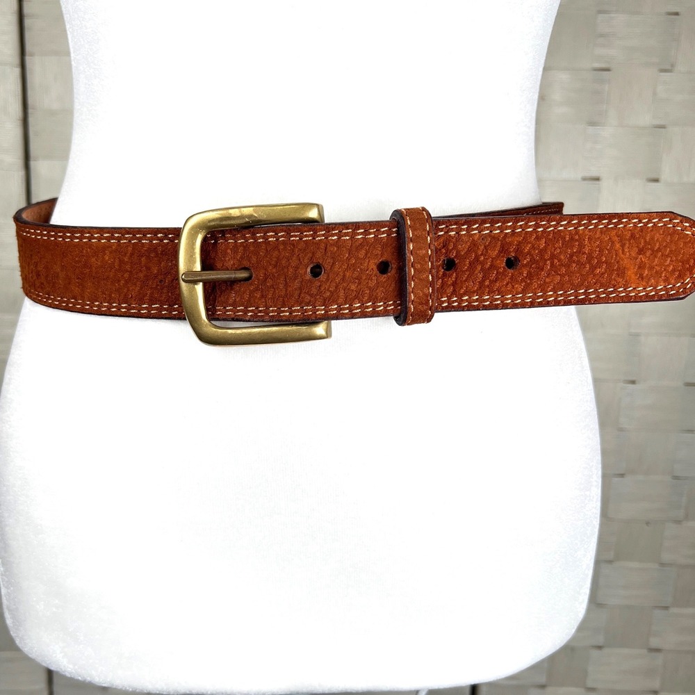 ARANDU Brown Suede Leather Belt‎ Brass Buckle Size 100 (US 40) Western Casual